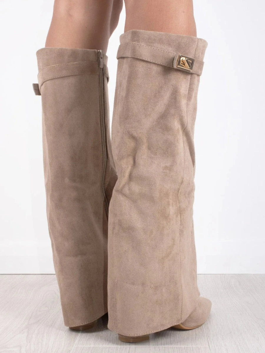 Aria - Women's Knee High Faux Leather Boots with Gold-Tone Buckle