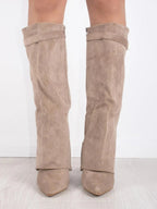 Aria - Women's Knee High Faux Leather Boots with Gold-Tone Buckle