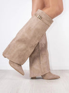 Aria - Women's Knee High Faux Leather Boots with Gold-Tone Buckle