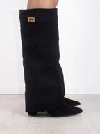 Aria - Women's Knee High Faux Leather Boots with Gold-Tone Buckle