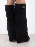 Aria - Women's Knee High Faux Leather Boots with Gold-Tone Buckle