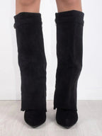 Aria - Women's Knee High Faux Leather Boots with Gold-Tone Buckle