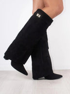 Aria | Women's Knee High Faux Leather Boots with Gold-Tone Buckle