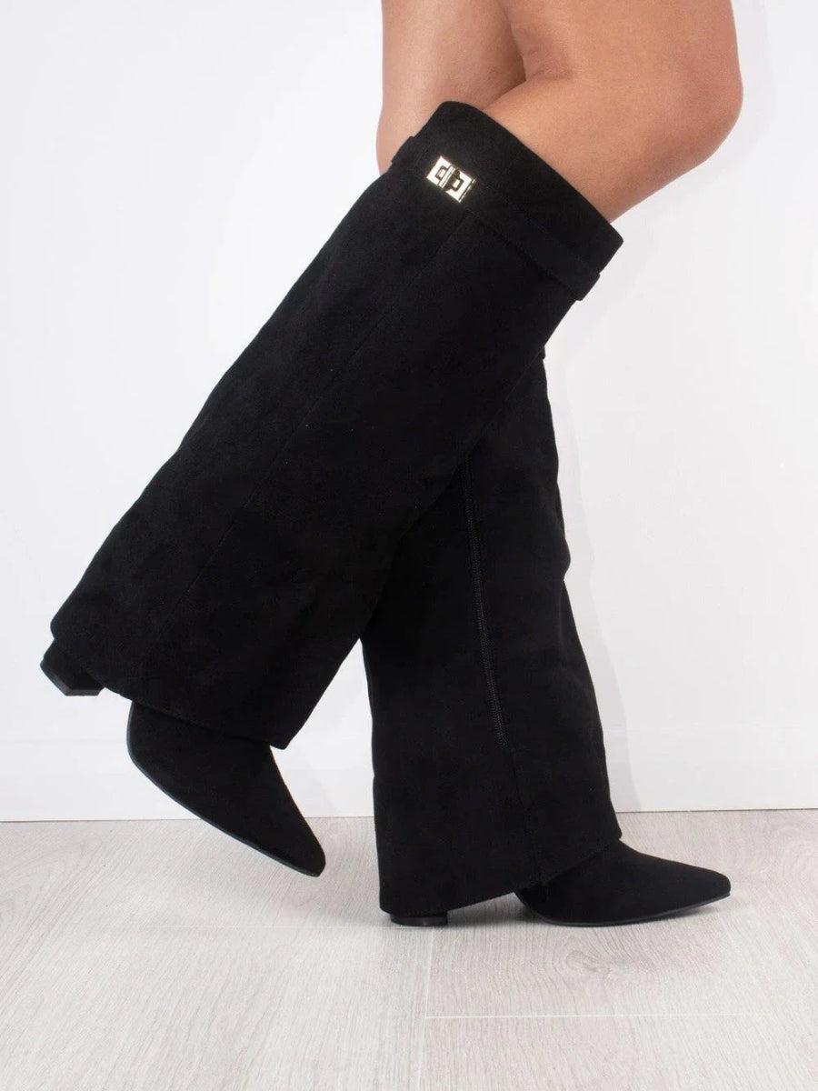 Aria | Women's Knee High Faux Leather Boots with Gold-Tone Buckle