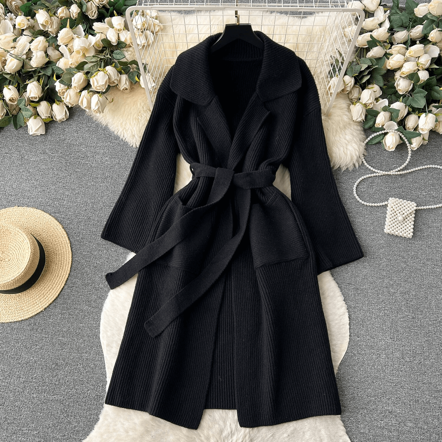 Blythe - Women's Classic Knit Cardigan with Tie Waist