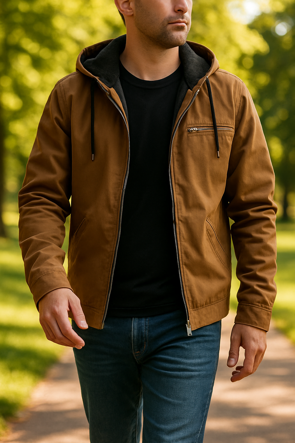 Bram - Men's Full Zip Hooded Jacket with Drawstring