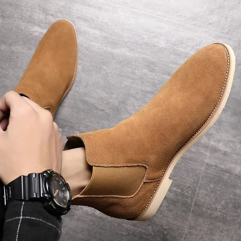 Caden - Men's Suede Chelsea Boots with Elastic Side Panels