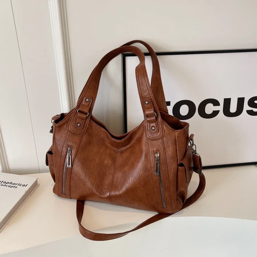 Callista - Women's Oversized Shoulder Bag with Zipper Details