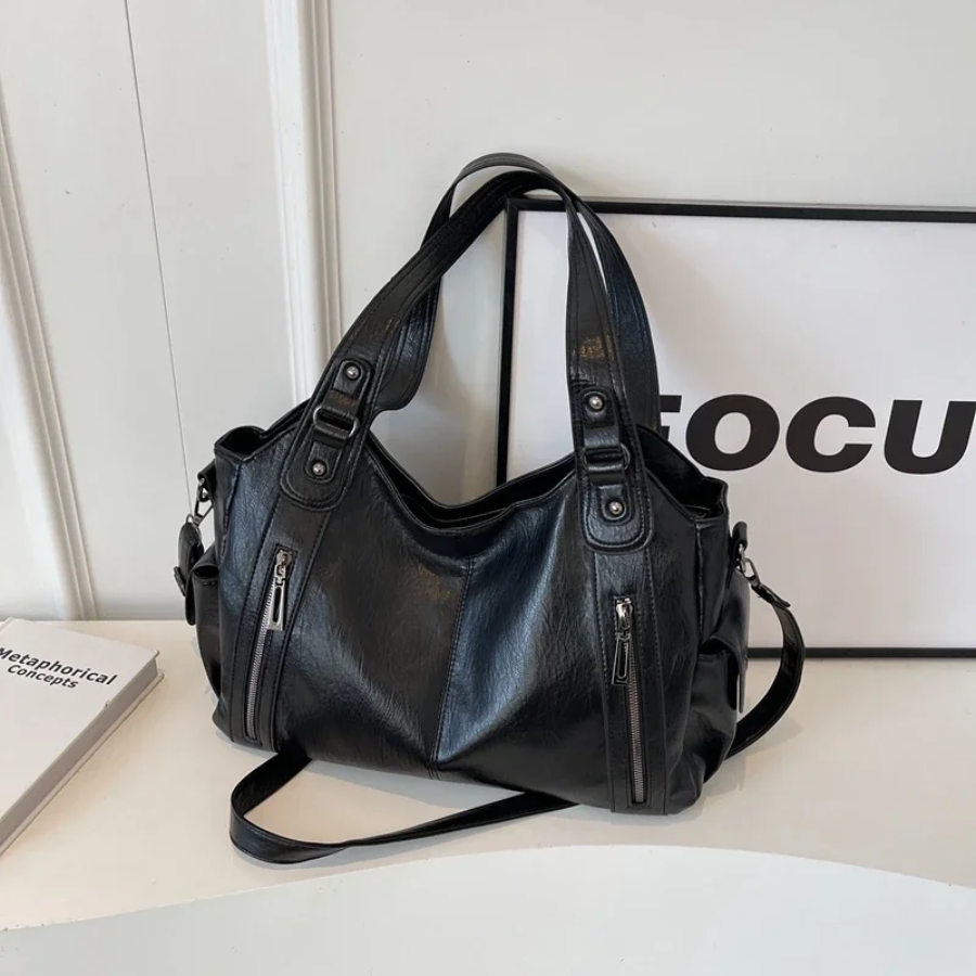 Callista - Women's Oversized Shoulder Bag with Zipper Details