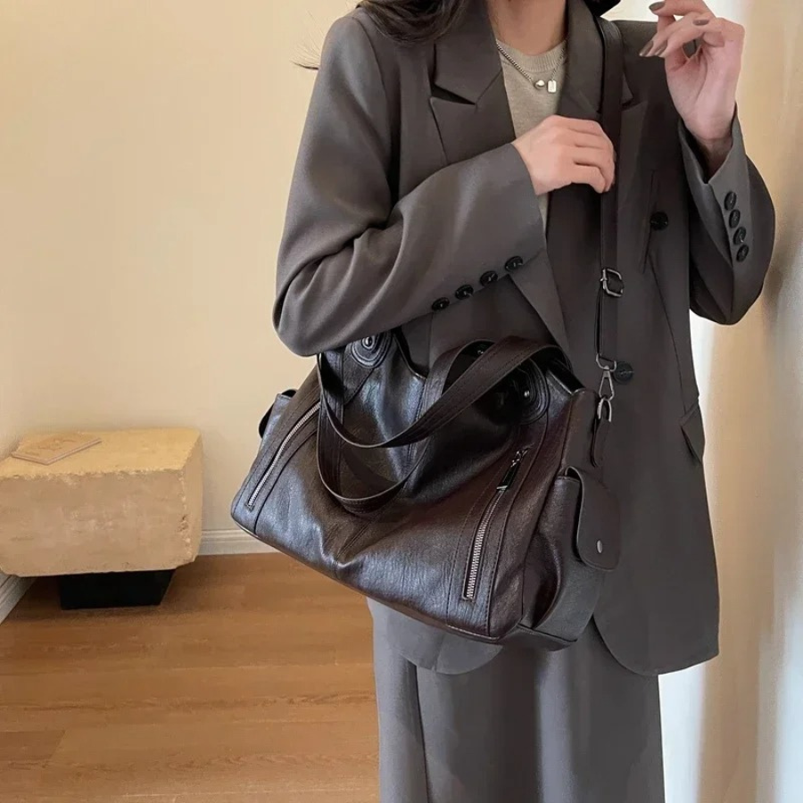 Callista - Women's Oversized Shoulder Bag with Zipper Details