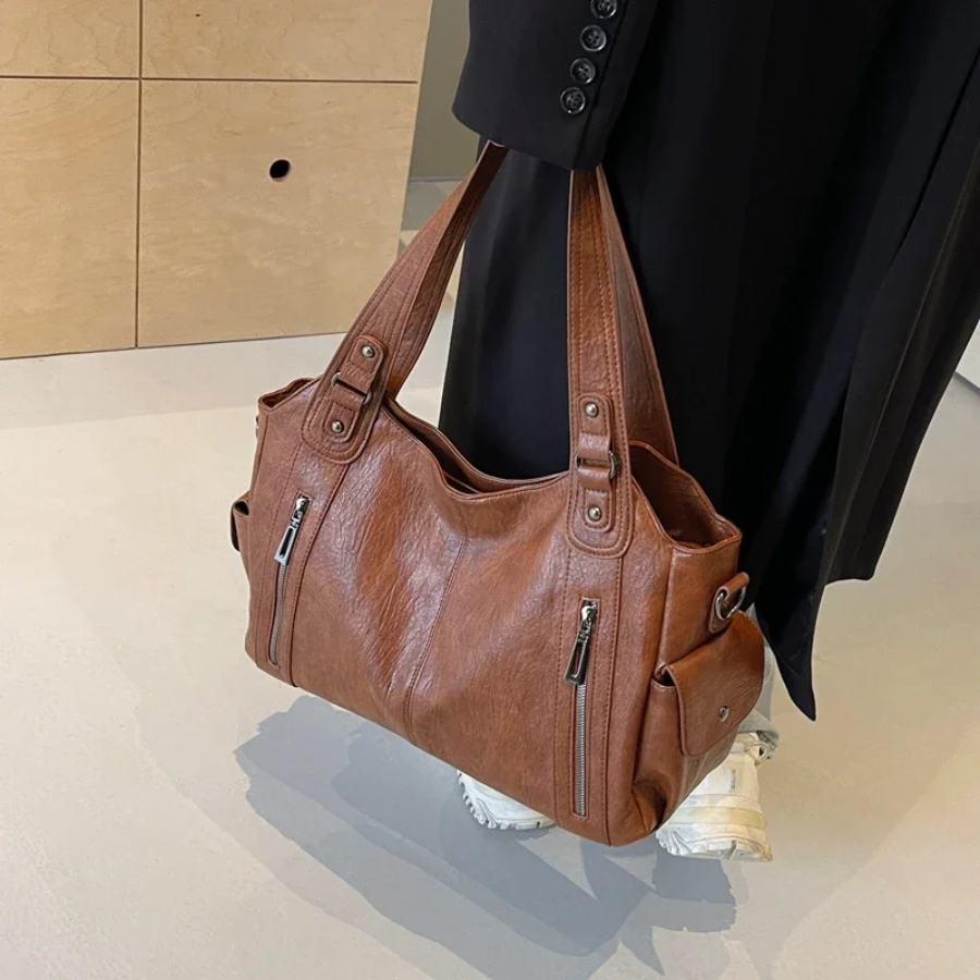 Callista - Women's Oversized Shoulder Bag with Zipper Details