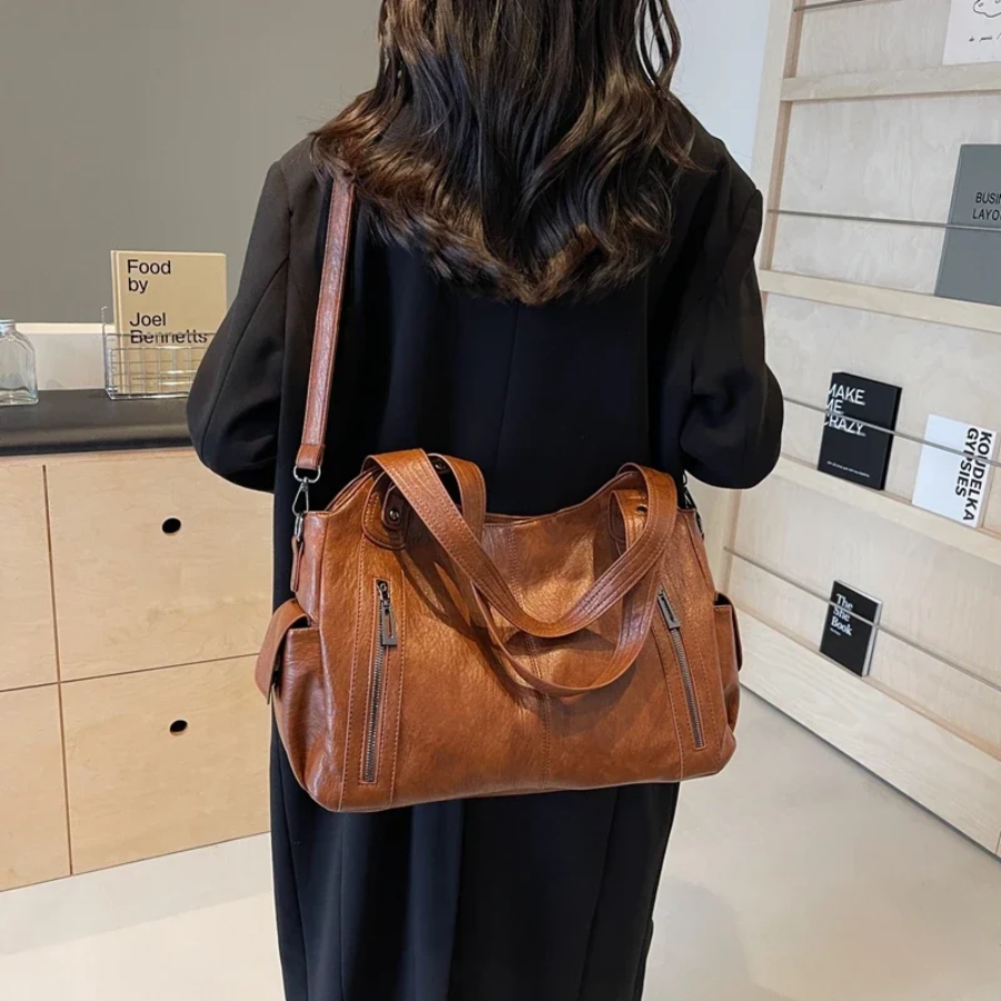 Callista - Women's Oversized Shoulder Bag with Zipper Details
