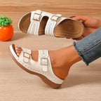 Celeste - Women's Casual Wedge Sandals with Buckle Detail