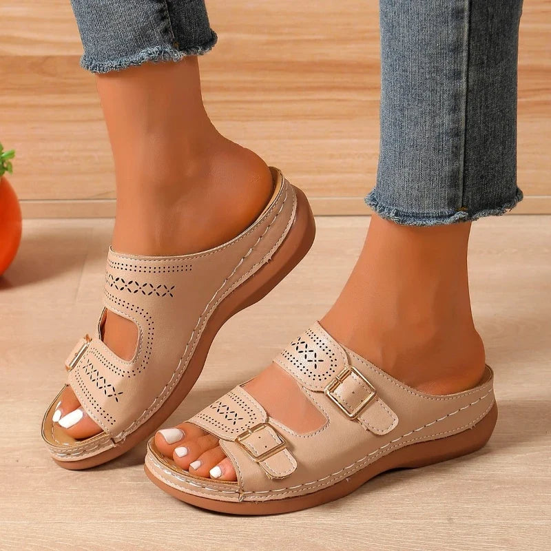 Celeste - Women's Casual Wedge Sandals with Buckle Detail