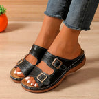 Celeste - Women's Casual Wedge Sandals with Buckle Detail
