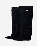 Celeste - Women's Elegant Knee High Boots with Buckle Detail