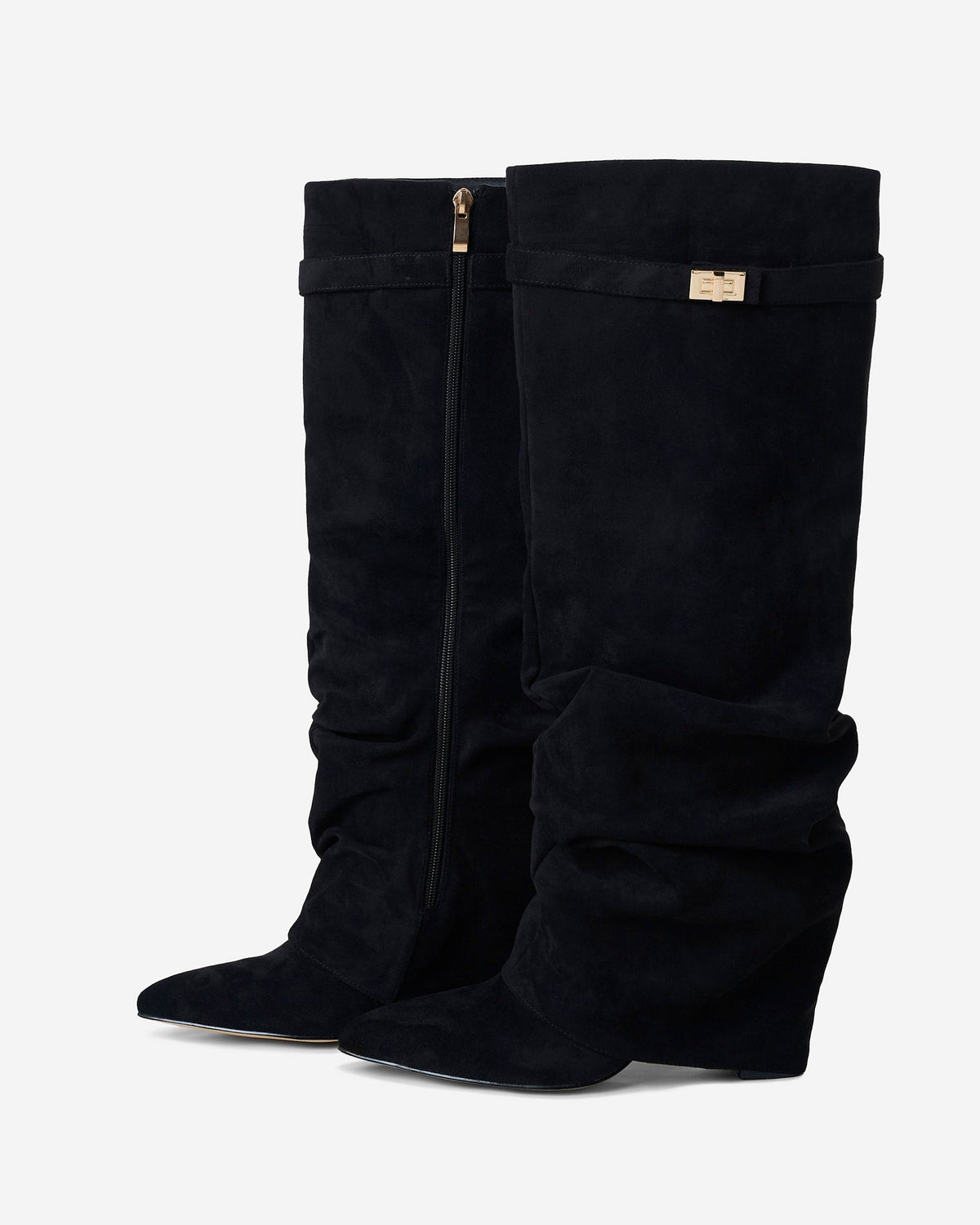 Celeste - Women's Elegant Knee High Boots with Buckle Detail
