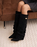 Celeste - Women's Elegant Knee High Boots with Buckle Detail