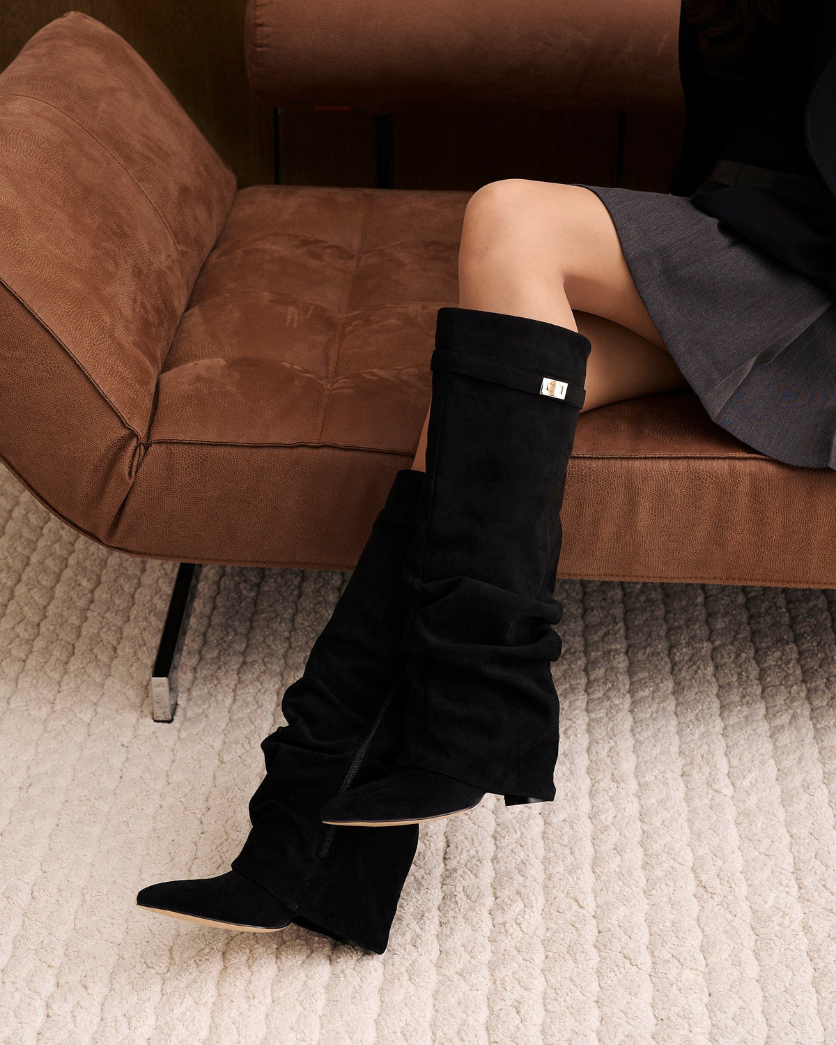 Celeste - Women's Elegant Knee High Boots with Buckle Detail