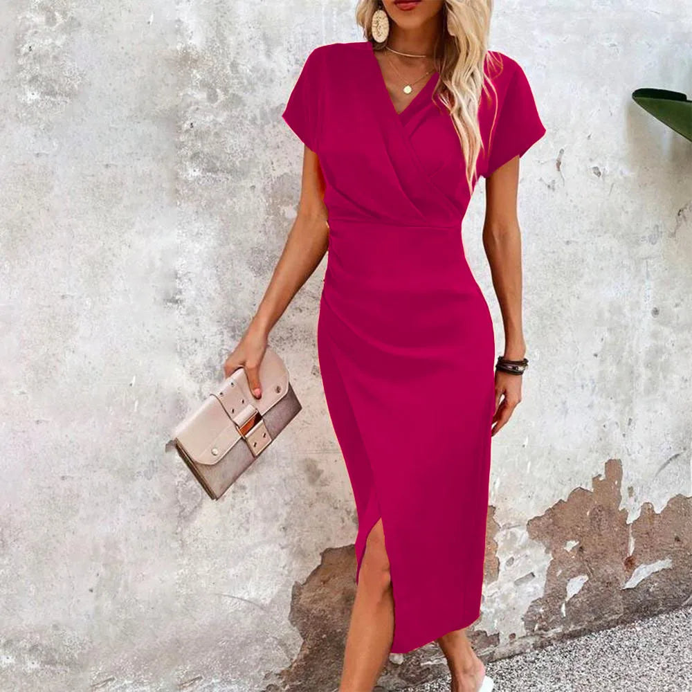 Cleo - Women's Elegant Wrap Midi Dress