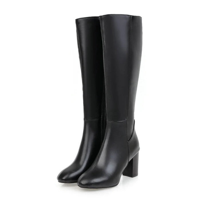 Cleo - Women's Sleek Knee High Block Heel Boots