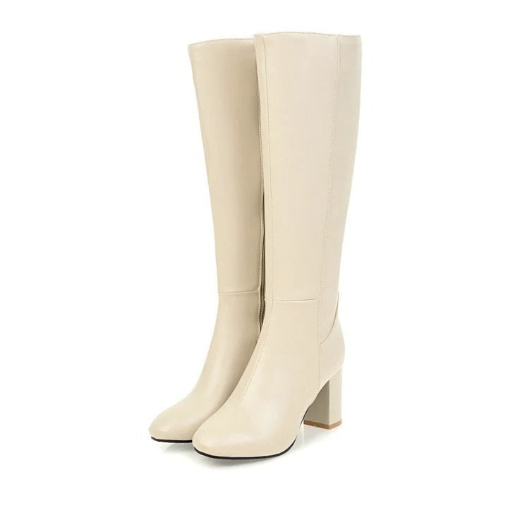 Cleo - Women's Sleek Knee High Block Heel Boots