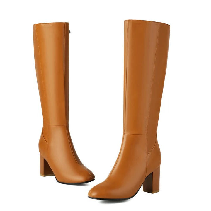 Cleo - Women's Sleek Knee High Block Heel Boots