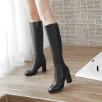 Cleo - Women's Sleek Knee High Block Heel Boots
