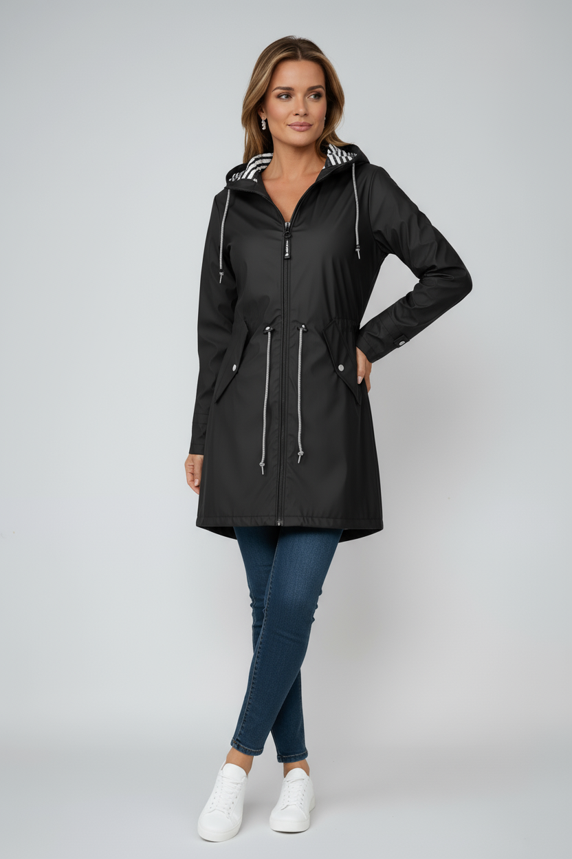 Cressida - Women's Waterproof Hooded Jacket with Stripe Lining