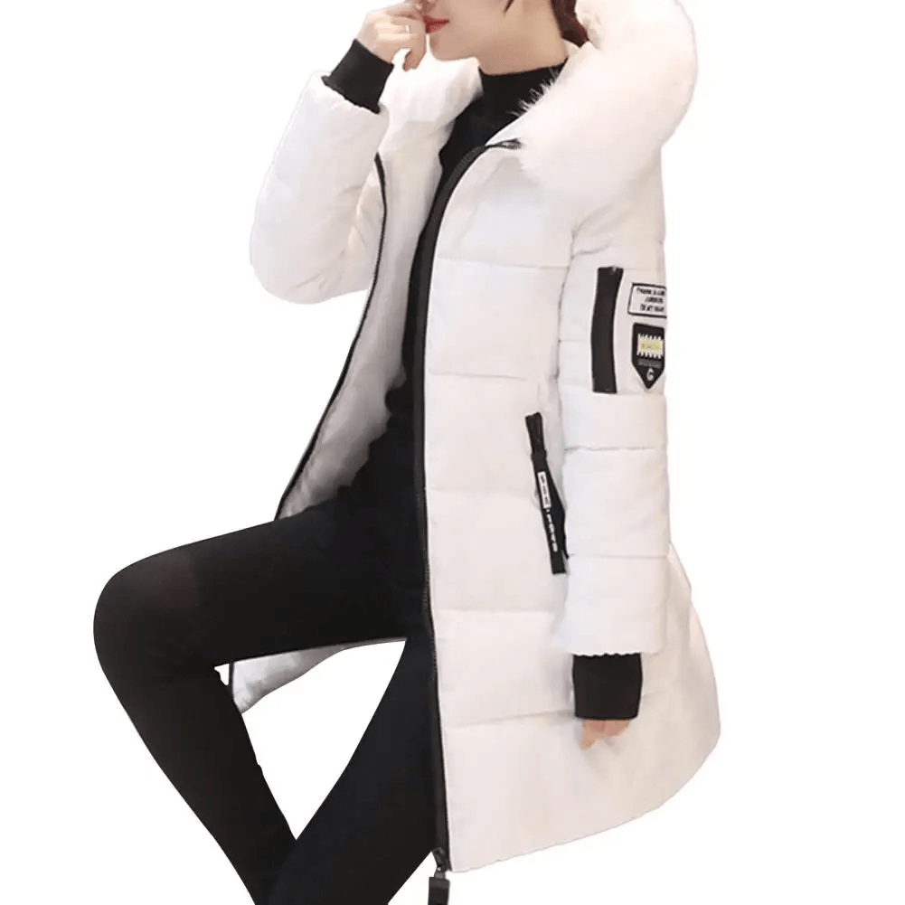 Daphne - Women's Chic Longline Puffer Coat with Faux Fur Hood