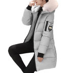 Daphne - Women's Chic Longline Puffer Coat with Faux Fur Hood