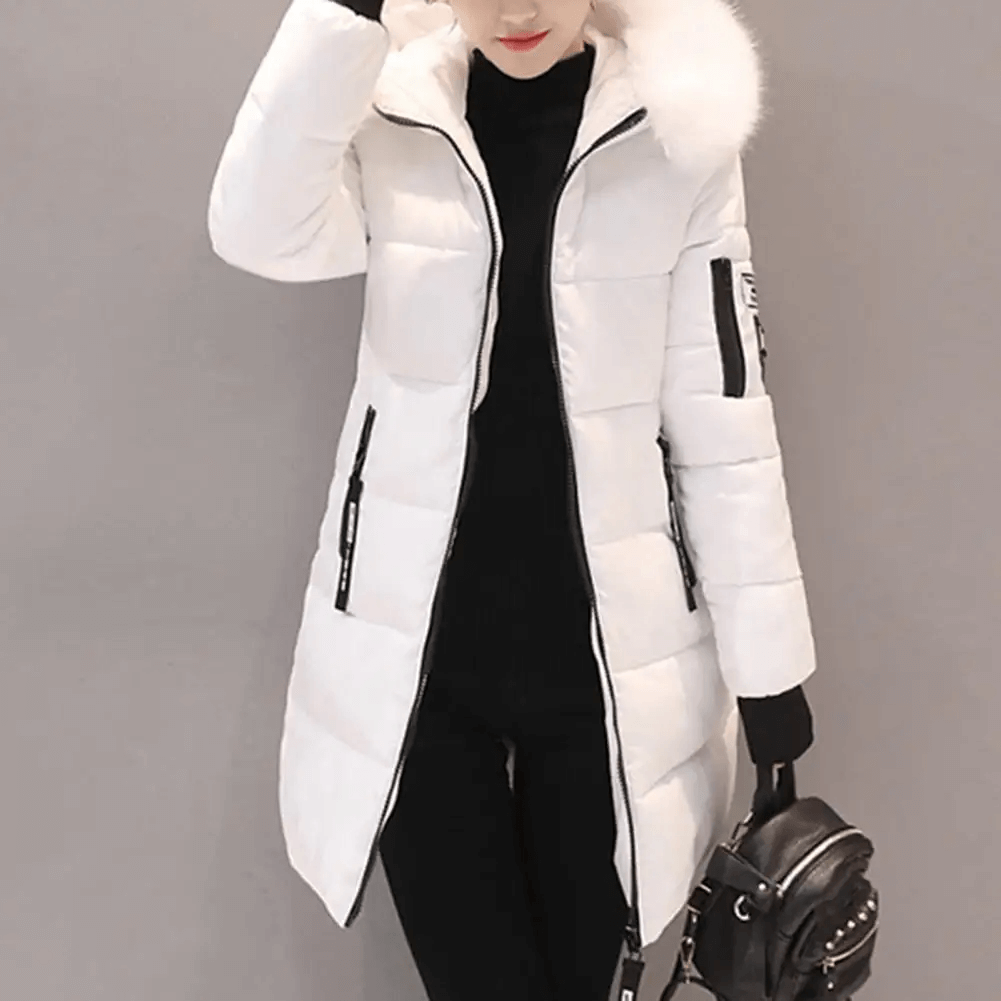 Daphne - Women's Chic Longline Puffer Coat with Faux Fur Hood