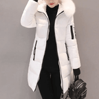Daphne - Women's Chic Longline Puffer Coat with Faux Fur Hood