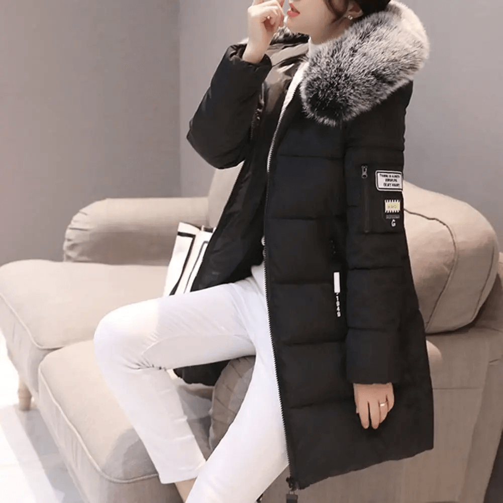 Daphne - Women's Chic Longline Puffer Coat with Faux Fur Hood