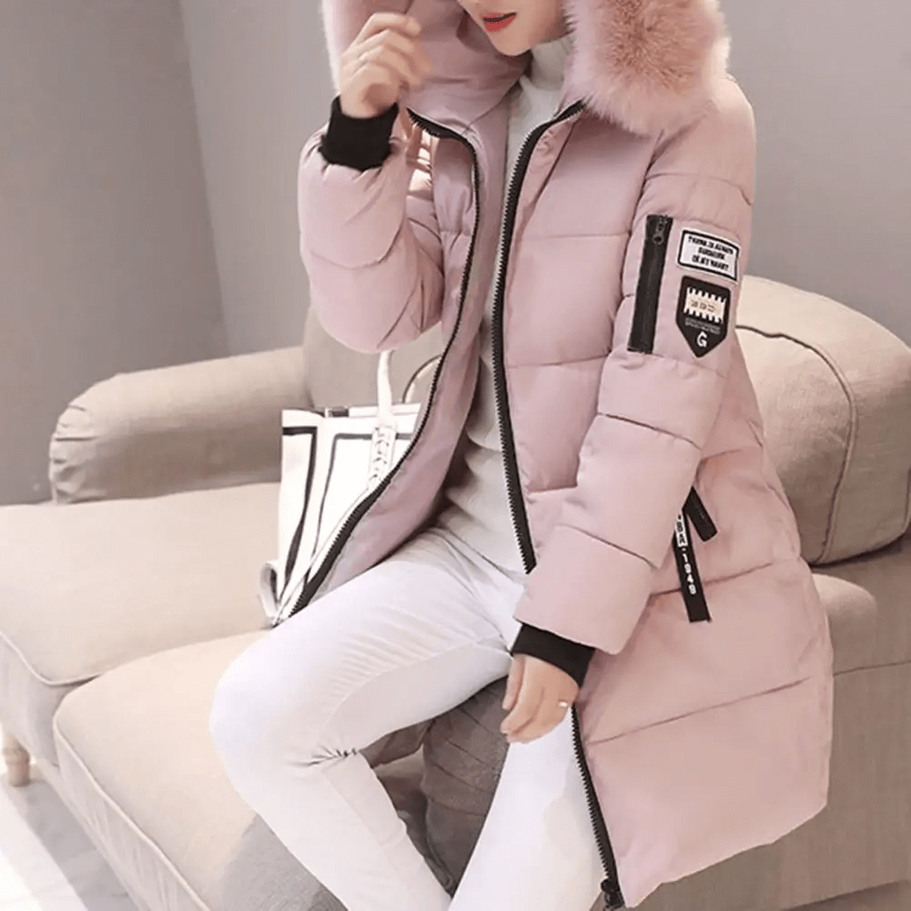 Daphne - Women's Chic Longline Puffer Coat with Faux Fur Hood