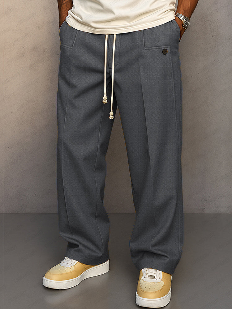 Declan - Men's Casual Wide Leg Trousers with Drawstring