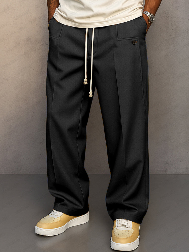 Declan - Men's Casual Wide Leg Trousers with Drawstring