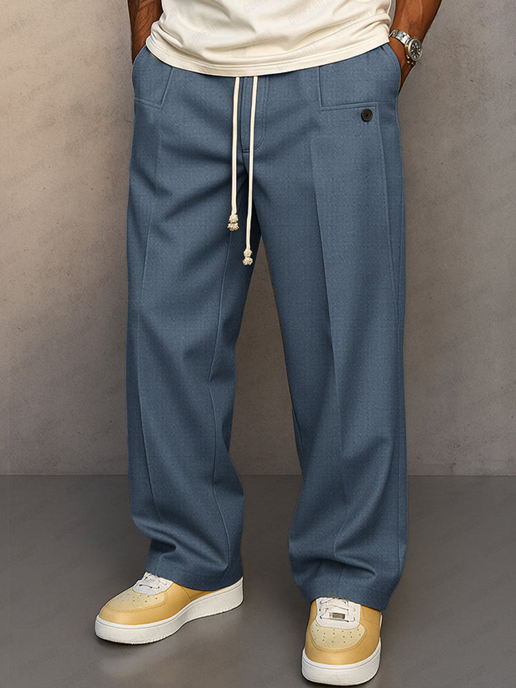 Declan - Men's Casual Wide Leg Trousers with Drawstring
