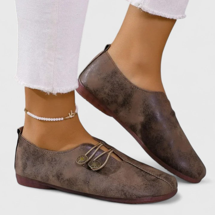 Eira - Women's Classic Slip-On Loafers with Button Detail