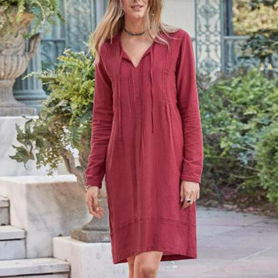 Elara - Women's Casual Long Sleeve Midi Dress