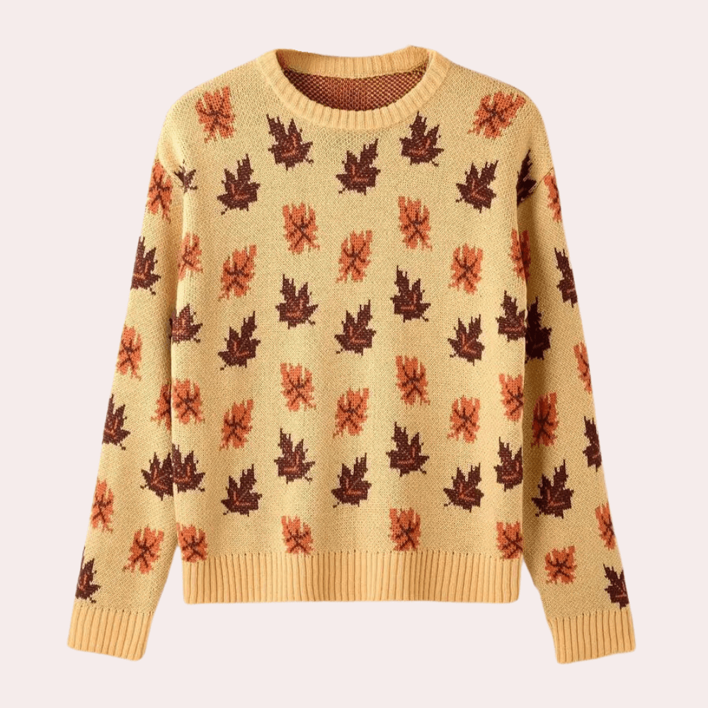 Elara - Women's Cosy Knitted Jumper with Autumn Leaf Pattern