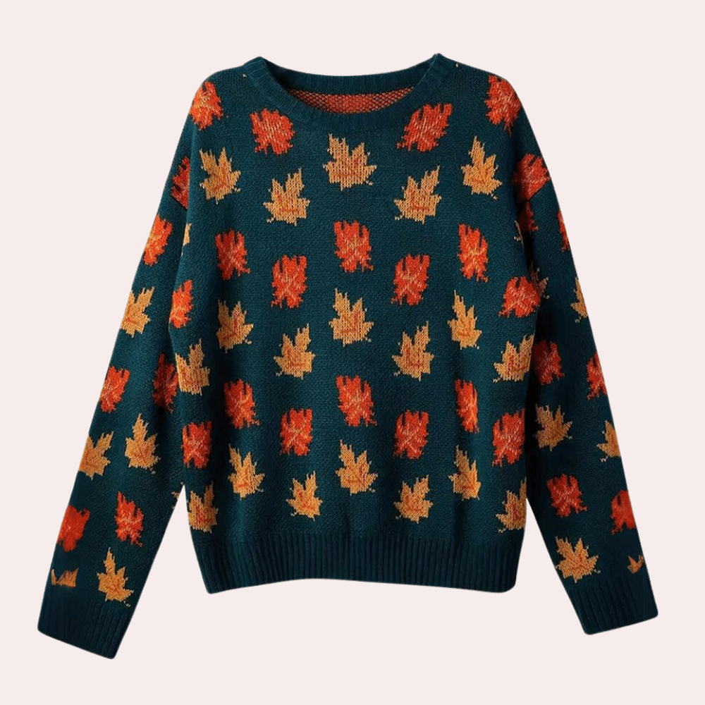 Elara - Women's Cosy Knitted Jumper with Autumn Leaf Pattern
