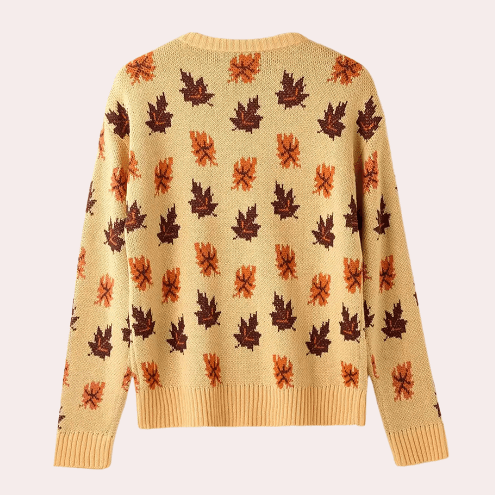 Elara - Women's Cosy Knitted Jumper with Autumn Leaf Pattern