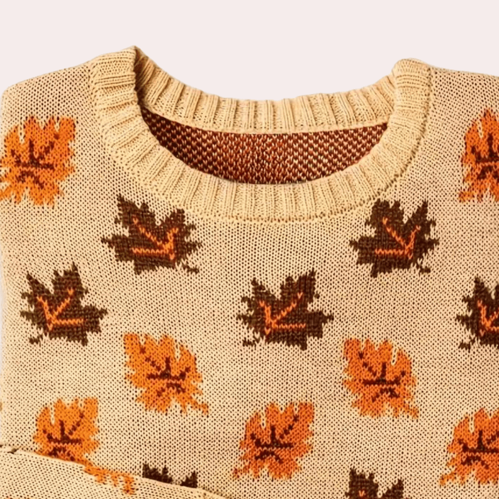Elara - Women's Cosy Knitted Jumper with Autumn Leaf Pattern