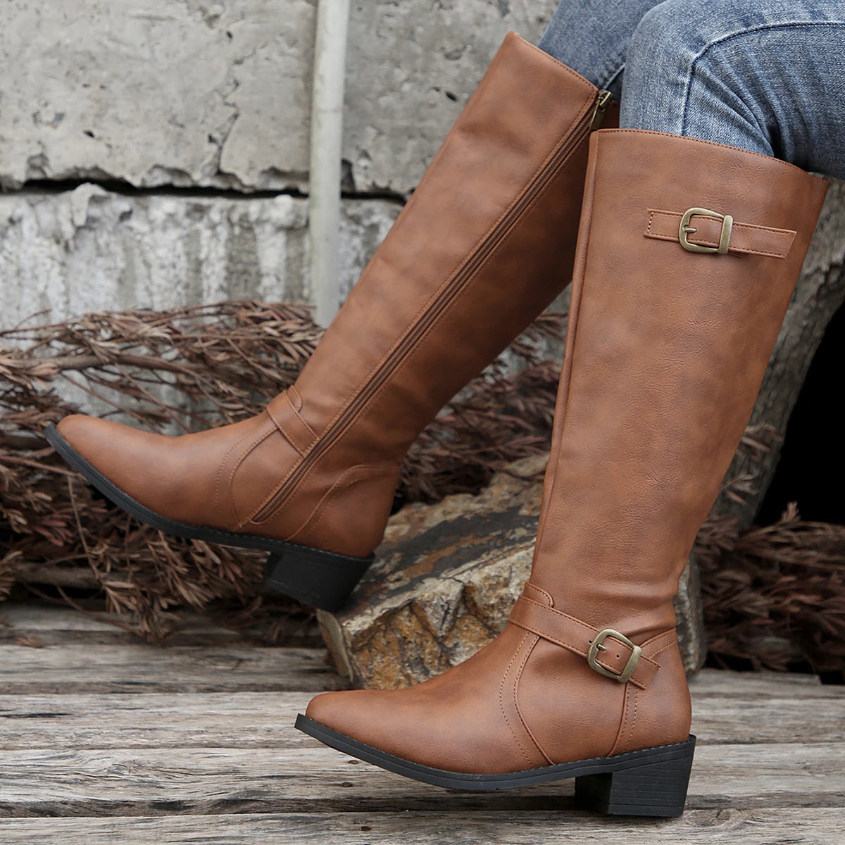 Elara - Women's Knee High Boots with Buckle Detail