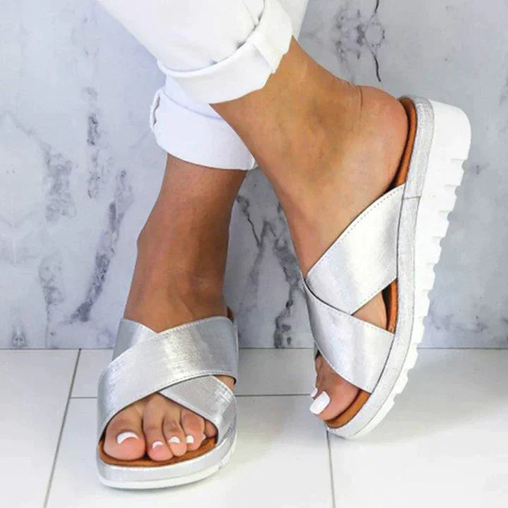 Elara - Women's Metallic Crisscross Platform Sandals