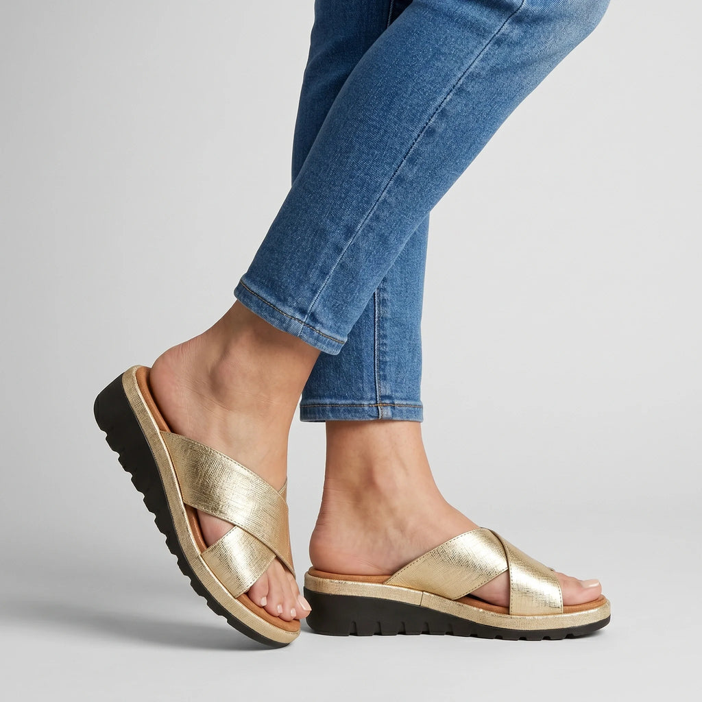 Elara - Women's Metallic Crisscross Platform Sandals