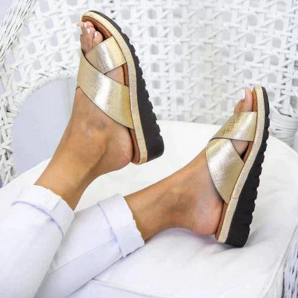 Elara - Women's Metallic Crisscross Platform Sandals