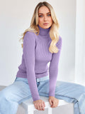 Elodie - Women's Ribbed Knitted Polo Neck Jumper