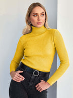 Elodie - Women's Ribbed Knitted Polo Neck Jumper
